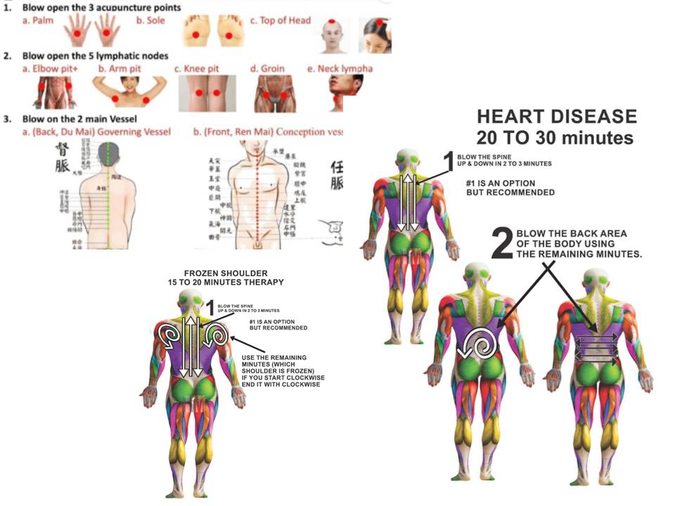 The images of a body ailment in the and how to use the blower for specific disease
